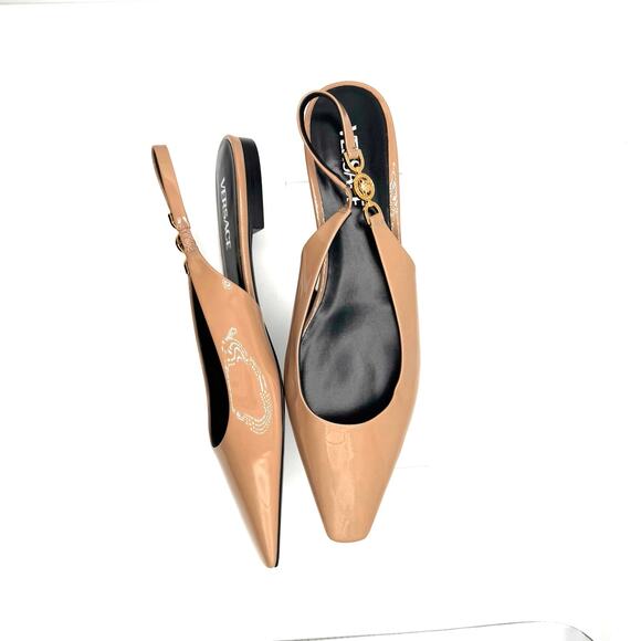 Versace Tan Patent leather Medusa-plaque slingback ballerina shoes IT 41 - Picture 2 of 14